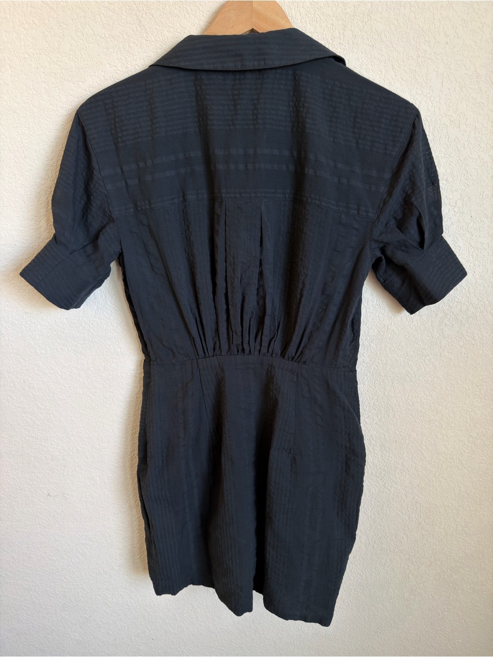 L'Academie The Court Mini Dress S Black Ruched Wrap Cotton Short Sleeve Revolve - Picture 10 of 11